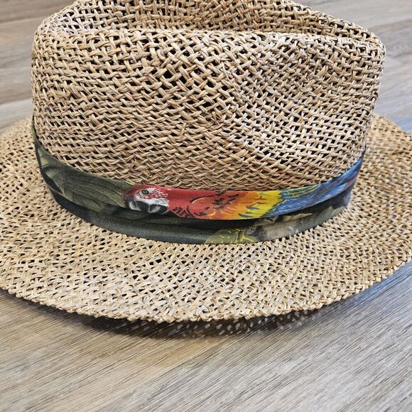 Panama Jack Cowboy Hat Straw OS Western Tropical Parrot Trim - Picture 5 of 12